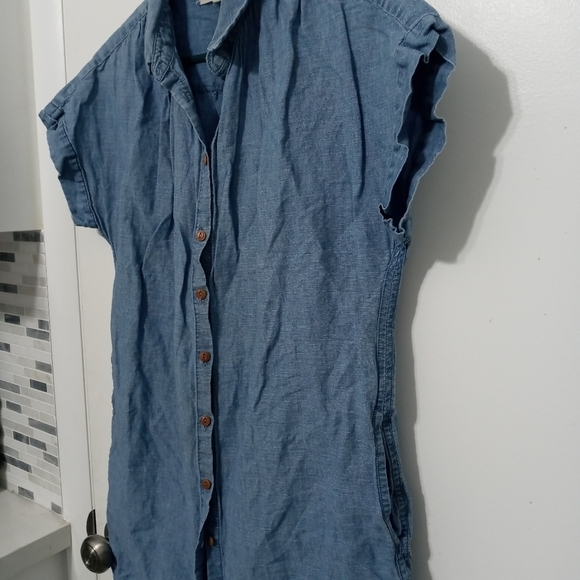 Madewell Button down Short Sleeve denim Knee Length Summer Dress with Pockets - Picture 6 of 8